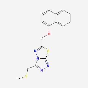 molecular formula C16H14N4OS2 B13365021 3-[(Methylsulfanyl)methyl]-6-[(naphthalen-1-yloxy)methyl][1,2,4]triazolo[3,4-b][1,3,4]thiadiazole 