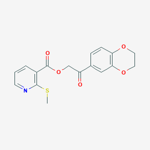 molecular formula C17H15NO5S B13365150 2-(2,3-Dihydrobenzo[b][1,4]dioxin-6-yl)-2-oxoethyl 2-(methylthio)nicotinate 