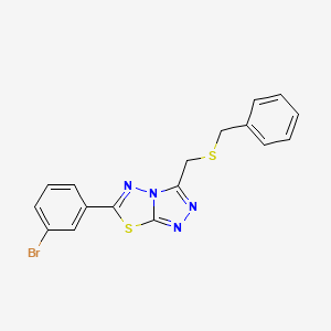 molecular formula C17H13BrN4S2 B13365165 3-[(Benzylsulfanyl)methyl]-6-(3-bromophenyl)[1,2,4]triazolo[3,4-b][1,3,4]thiadiazole 