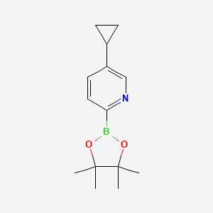 molecular formula C14H20BNO2 B13365255 5-Cyclopropyl-2-(4,4,5,5-tetramethyl-1,3,2-dioxaborolan-2-yl)pyridine 