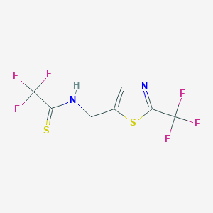 molecular formula C7H4F6N2S2 B13365397 2,2,2-Trifluoro-N-((2-(trifluoromethyl)thiazol-5-yl)methyl)ethanethioamide 