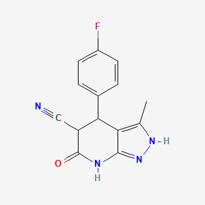 molecular formula C14H11FN4O B13365579 4-(4-fluorophenyl)-3-methyl-6-oxo-4,5,6,7-tetrahydro-2H-pyrazolo[3,4-b]pyridine-5-carbonitrile 