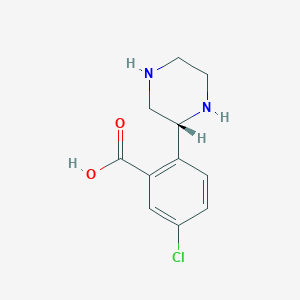 molecular formula C11H13ClN2O2 B13365626 (R)-5-Chloro-2-(piperazin-2-yl)benzoic acid 