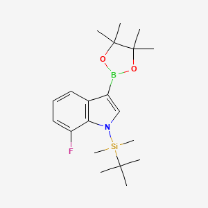 molecular formula C20H31BFNO2Si B13365709 1-(tert-Butyldimethylsilyl)-7-fluoro-3-(4,4,5,5-tetramethyl-1,3,2-dioxaborolan-2-yl)-1H-indole 