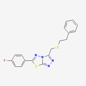 molecular formula C18H15FN4S2 B13365741 6-(4-Fluorophenyl)-3-{[(2-phenylethyl)sulfanyl]methyl}[1,2,4]triazolo[3,4-b][1,3,4]thiadiazole 