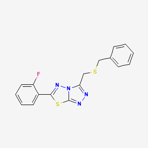 molecular formula C17H13FN4S2 B13365845 3-[(Benzylsulfanyl)methyl]-6-(2-fluorophenyl)[1,2,4]triazolo[3,4-b][1,3,4]thiadiazole 