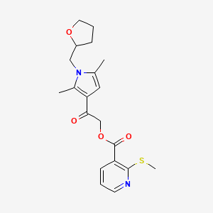 molecular formula C20H24N2O4S B13365922 2-(2,5-Dimethyl-1-((tetrahydrofuran-2-yl)methyl)-1H-pyrrol-3-yl)-2-oxoethyl 2-(methylthio)nicotinate 