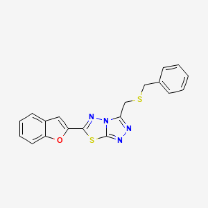 molecular formula C19H14N4OS2 B13365978 6-(1-Benzofuran-2-yl)-3-[(benzylsulfanyl)methyl][1,2,4]triazolo[3,4-b][1,3,4]thiadiazole 