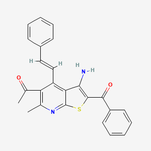 1-{3-amino-2-benzoyl-6-methyl-4-[(E)-2-phenylethenyl]thieno[2,3-b]pyridin-5-yl}ethanone