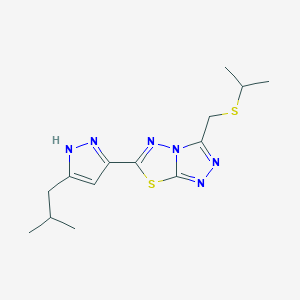 molecular formula C14H20N6S2 B13366201 [6-(5-isobutyl-1H-pyrazol-3-yl)[1,2,4]triazolo[3,4-b][1,3,4]thiadiazol-3-yl]methyl isopropyl sulfide 