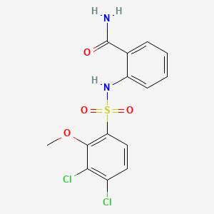 molecular formula C14H12Cl2N2O4S B13366278 2-{[(3,4-Dichloro-2-methoxyphenyl)sulfonyl]amino}benzamide 