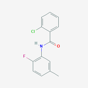 molecular formula C14H11ClFNO B13366416 2-chloro-N-(2-fluoro-5-methylphenyl)benzamide 