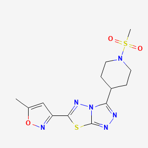 molecular formula C13H16N6O3S2 B13366488 6-(5-Methyl-3-isoxazolyl)-3-[1-(methylsulfonyl)-4-piperidinyl][1,2,4]triazolo[3,4-b][1,3,4]thiadiazole 