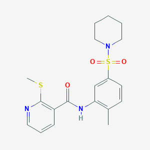 molecular formula C19H23N3O3S2 B13366526 N-(2-Methyl-5-(piperidin-1-ylsulfonyl)phenyl)-2-(methylthio)nicotinamide 