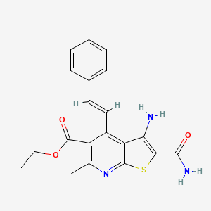 molecular formula C20H19N3O3S B13366739 ethyl 3-amino-2-(aminocarbonyl)-6-methyl-4-[(E)-2-phenylethenyl]thieno[2,3-b]pyridine-5-carboxylate 