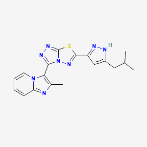 molecular formula C18H18N8S B13366777 2-methyl-3-{6-[5-(2-methylpropyl)-1H-pyrazol-3-yl][1,2,4]triazolo[3,4-b][1,3,4]thiadiazol-3-yl}imidazo[1,2-a]pyridine 