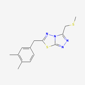 molecular formula C14H16N4S2 B13366809 6-(3,4-Dimethylbenzyl)-3-[(methylsulfanyl)methyl][1,2,4]triazolo[3,4-b][1,3,4]thiadiazole 