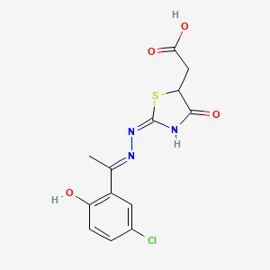 molecular formula C13H12ClN3O4S B13366896 [(2E)-2-{(2E)-[1-(5-chloro-2-hydroxyphenyl)ethylidene]hydrazinylidene}-4-oxo-1,3-thiazolidin-5-yl]acetic acid 