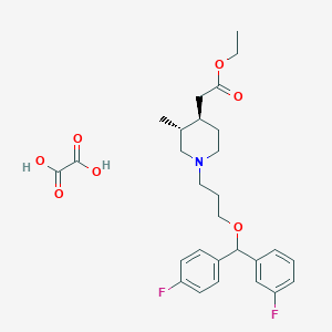 rel-Ethyl 2-((3R,4R)-1-(3-((3-fluorophenyl)(4-fluorophenyl)methoxy)propyl)-3-methylpiperidin-4-yl)acetate oxalate