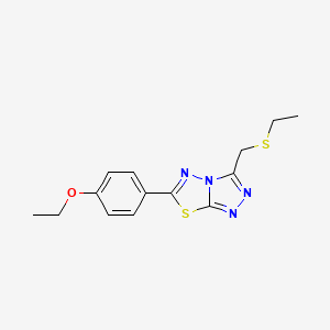 molecular formula C14H16N4OS2 B13366948 6-(4-Ethoxyphenyl)-3-[(ethylsulfanyl)methyl][1,2,4]triazolo[3,4-b][1,3,4]thiadiazole 