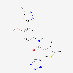 molecular formula C18H17N7O3S B13367080 N-[4-methoxy-3-(5-methyl-1,3,4-oxadiazol-2-yl)phenyl]-4,5-dimethyl-2-(1H-tetraazol-1-yl)-3-thiophenecarboxamide 