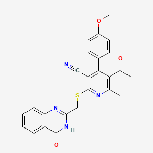 5-Acetyl-4-(4-methoxyphenyl)-6-methyl-2-{[(4-oxo-3,4-dihydro-2-quinazolinyl)methyl]sulfanyl}nicotinonitrile