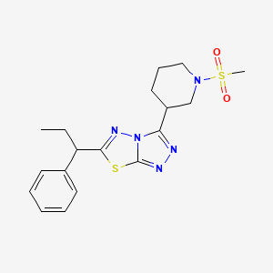 molecular formula C18H23N5O2S2 B13367629 3-[1-(Methylsulfonyl)-3-piperidinyl]-6-(1-phenylpropyl)[1,2,4]triazolo[3,4-b][1,3,4]thiadiazole 