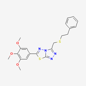 molecular formula C21H22N4O3S2 B13367676 3-{[(2-Phenylethyl)sulfanyl]methyl}-6-(3,4,5-trimethoxyphenyl)[1,2,4]triazolo[3,4-b][1,3,4]thiadiazole 