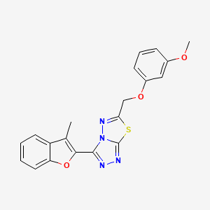 molecular formula C20H16N4O3S B13367685 6-[(3-Methoxyphenoxy)methyl]-3-(3-methyl-1-benzofuran-2-yl)[1,2,4]triazolo[3,4-b][1,3,4]thiadiazole 