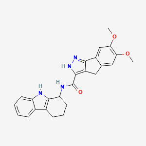 molecular formula C25H24N4O3 B13367806 6,7-dimethoxy-N-(2,3,4,9-tetrahydro-1H-carbazol-1-yl)-1,4-dihydroindeno[1,2-c]pyrazole-3-carboxamide 