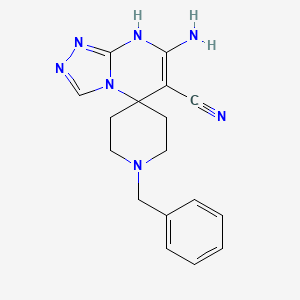 molecular formula C17H19N7 B13367854 7'-Amino-1-benzyl-5',8'-dihydrospiro(piperidine-4,5'-[1,2,4]triazolo[4,3-a]pyrimidine)-6'-carbonitrile 