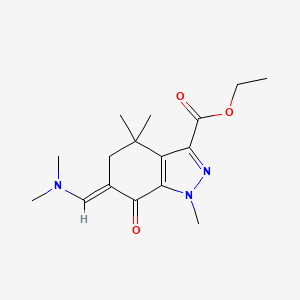 molecular formula C16H23N3O3 B13367864 Ethyl 6-((dimethylamino)methylene)-1,4,4-trimethyl-7-oxo-4,5,6,7-tetrahydro-1H-indazole-3-carboxylate 