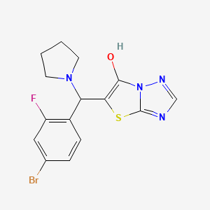 molecular formula C15H14BrFN4OS B13367893 5-((4-Bromo-2-fluorophenyl)(pyrrolidin-1-yl)methyl)thiazolo[3,2-b][1,2,4]triazol-6-ol 