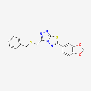 molecular formula C18H14N4O2S2 B13367949 6-(1,3-Benzodioxol-5-yl)-3-[(benzylsulfanyl)methyl][1,2,4]triazolo[3,4-b][1,3,4]thiadiazole 