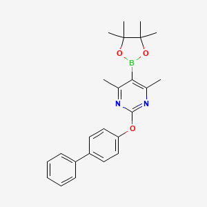 molecular formula C24H27BN2O3 B13368031 2-([1,1'-Biphenyl]-4-yloxy)-4,6-dimethyl-5-(4,4,5,5-tetramethyl-1,3,2-dioxaborolan-2-yl)pyrimidine 