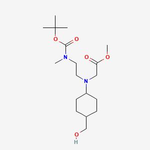 molecular formula C18H34N2O5 B13368074 Methyl 2-((2-((tert-butoxycarbonyl)(methyl)amino)ethyl)((1r,4r)-4-(hydroxymethyl)cyclohexyl)amino)acetate 