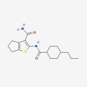 molecular formula C18H26N2O2S B13368220 2-{[(4-propylcyclohexyl)carbonyl]amino}-5,6-dihydro-4H-cyclopenta[b]thiophene-3-carboxamide 