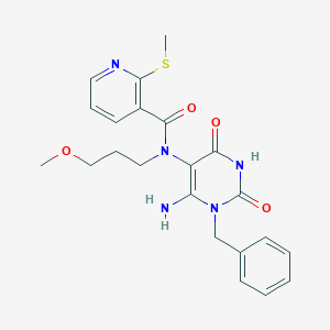 molecular formula C22H25N5O4S B13368222 N-(6-Amino-1-benzyl-2,4-dioxo-1,2,3,4-tetrahydropyrimidin-5-yl)-N-(3-methoxypropyl)-2-(methylthio)nicotinamide 