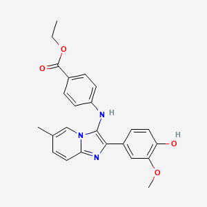 molecular formula C24H23N3O4 B13368351 Ethyl 4-{[2-(4-hydroxy-3-methoxyphenyl)-6-methylimidazo[1,2-a]pyridin-3-yl]amino}benzoate 