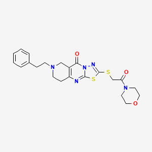 molecular formula C22H25N5O3S2 B13368529 2-{[2-(4-morpholinyl)-2-oxoethyl]sulfanyl}-7-(2-phenylethyl)-6,7,8,9-tetrahydro-5H-pyrido[4,3-d][1,3,4]thiadiazolo[3,2-a]pyrimidin-5-one 