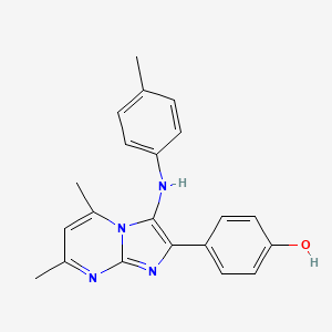 molecular formula C21H20N4O B13368603 4-[5,7-Dimethyl-3-(4-toluidino)imidazo[1,2-a]pyrimidin-2-yl]phenol 