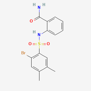 molecular formula C15H15BrN2O3S B13369925 2-{[(2-Bromo-4,5-dimethylphenyl)sulfonyl]amino}benzamide 