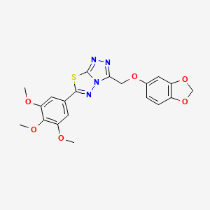 molecular formula C20H18N4O6S B13371061 3-[(1,3-Benzodioxol-5-yloxy)methyl]-6-(3,4,5-trimethoxyphenyl)[1,2,4]triazolo[3,4-b][1,3,4]thiadiazole 