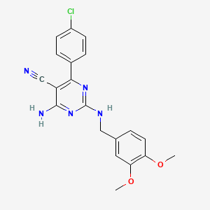 molecular formula C20H18ClN5O2 B13371736 4-Amino-6-(4-chlorophenyl)-2-[(3,4-dimethoxybenzyl)amino]-5-pyrimidinecarbonitrile 