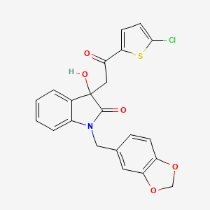 molecular formula C22H16ClNO5S B13371845 1-(1,3-benzodioxol-5-ylmethyl)-3-[2-(5-chloro-2-thienyl)-2-oxoethyl]-3-hydroxy-1,3-dihydro-2H-indol-2-one 