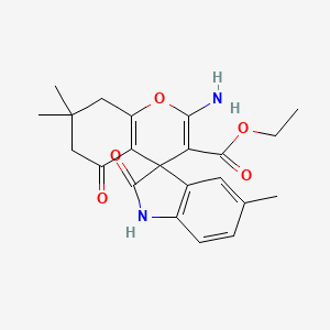 Ethyl 2-amino-5',7,7-trimethyl-2',5-dioxo-1',2',5,6,7,8-hexahydrospiro[chromene-4,3'-indole]-3-carboxylate