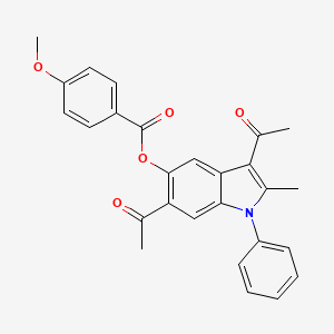 3,6-diacetyl-2-methyl-1-phenyl-1H-indol-5-yl 4-methoxybenzoate