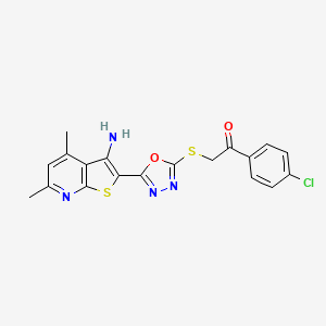 2-{[5-(3-Amino-4,6-dimethylthieno[2,3-b]pyridin-2-yl)-1,3,4-oxadiazol-2-yl]sulfanyl}-1-(4-chlorophenyl)ethanone