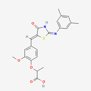 molecular formula C22H22N2O5S B13377546 2-{4-[(Z)-{(2E)-2-[(3,5-dimethylphenyl)imino]-4-oxo-1,3-thiazolidin-5-ylidene}methyl]-2-methoxyphenoxy}propanoic acid 