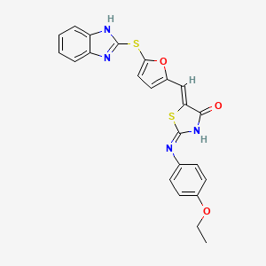 molecular formula C23H18N4O3S2 B13377604 (5Z)-5-[[5-(1H-benzimidazol-2-ylsulfanyl)furan-2-yl]methylidene]-2-(4-ethoxyanilino)-1,3-thiazol-4-one 